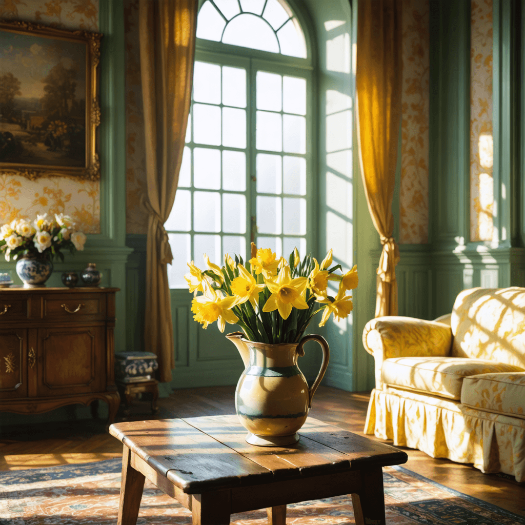 The setting is indoors, likely in a cozy, sunlit room.