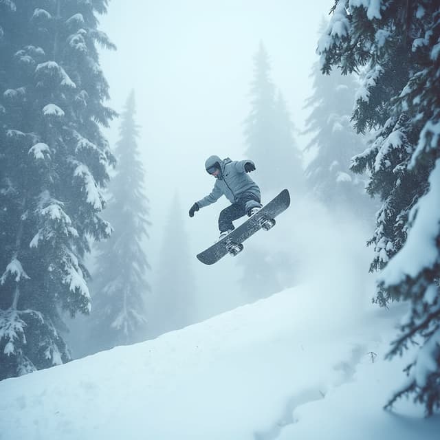 The scene is set outdoors on a snow-covered mountain, indicative of a crisp winter day.