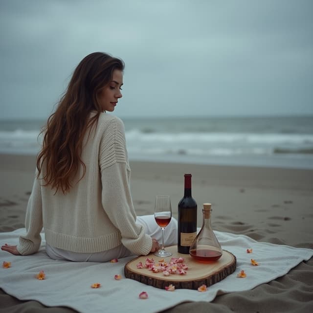The scene takes place outdoors on a sandy beach.