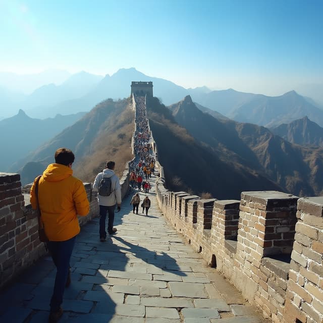 The scene is set outdoors on a bright, clear day, with the sun high in the sky casting sharp, defined shadows.