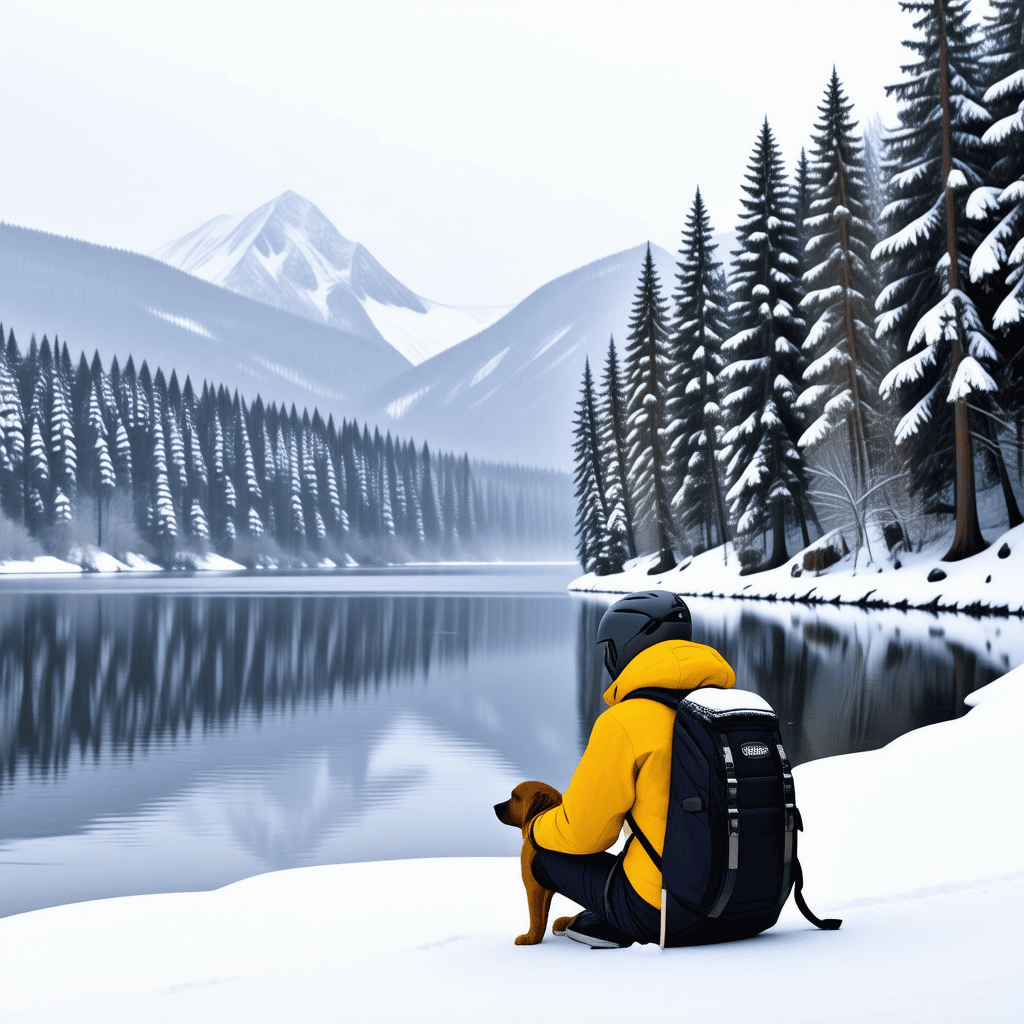The scene is set outdoors on a snowy mountainside under a clear blue sky.
