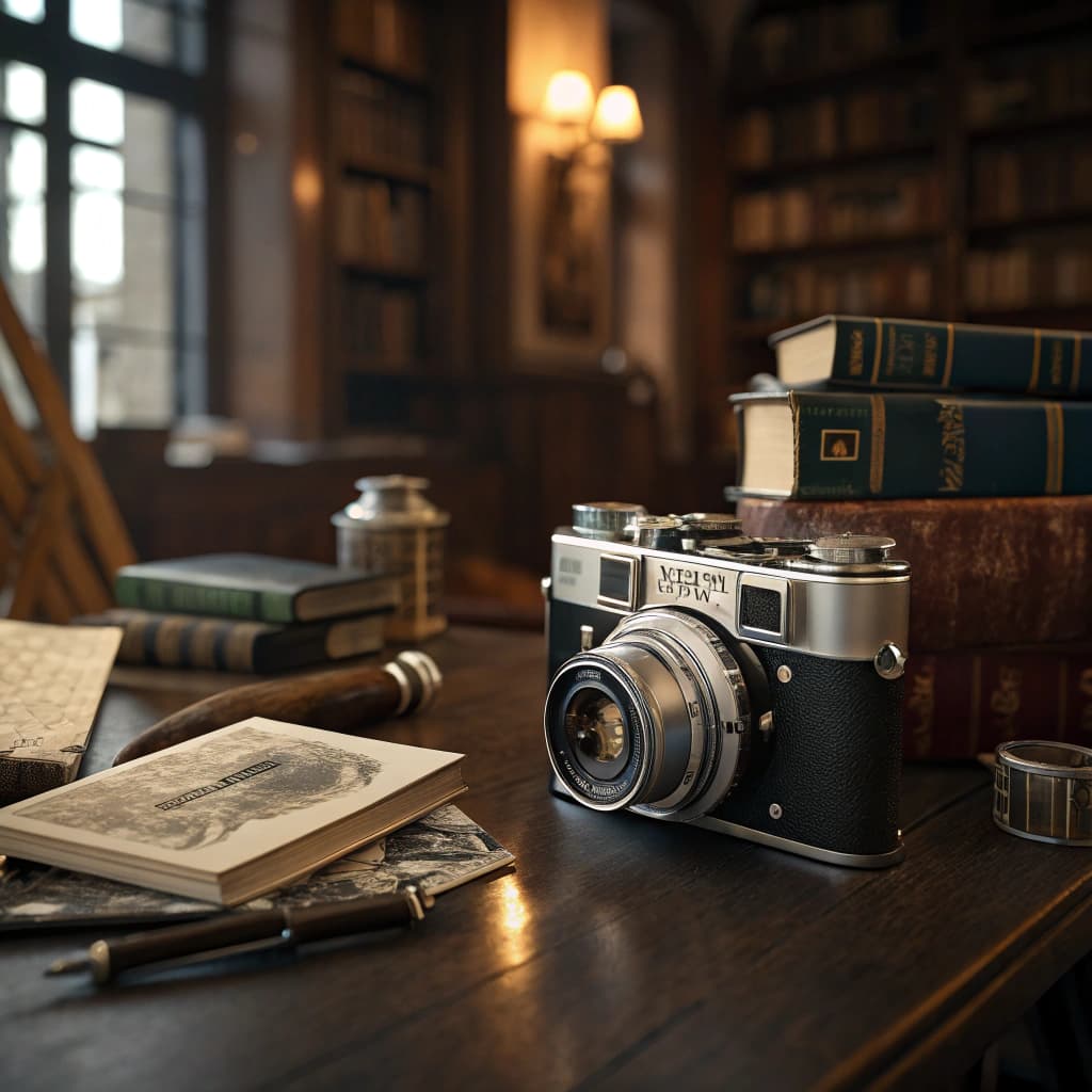 The scene is set indoors with dim, ambient lighting adding a subtle warmth to the environment.