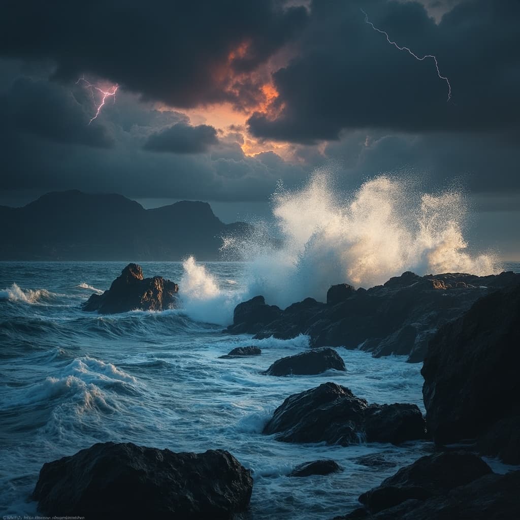 The scene is set outdoors at sunset, casting a warm, golden glow across the landscape.