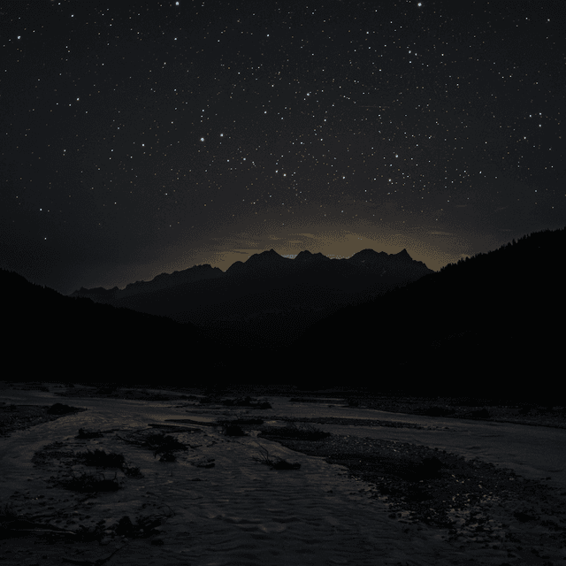 The scene unfolds outdoors under a vast night sky filled with countless stars, shimmering like scattered diamonds against a deep navy backdrop.