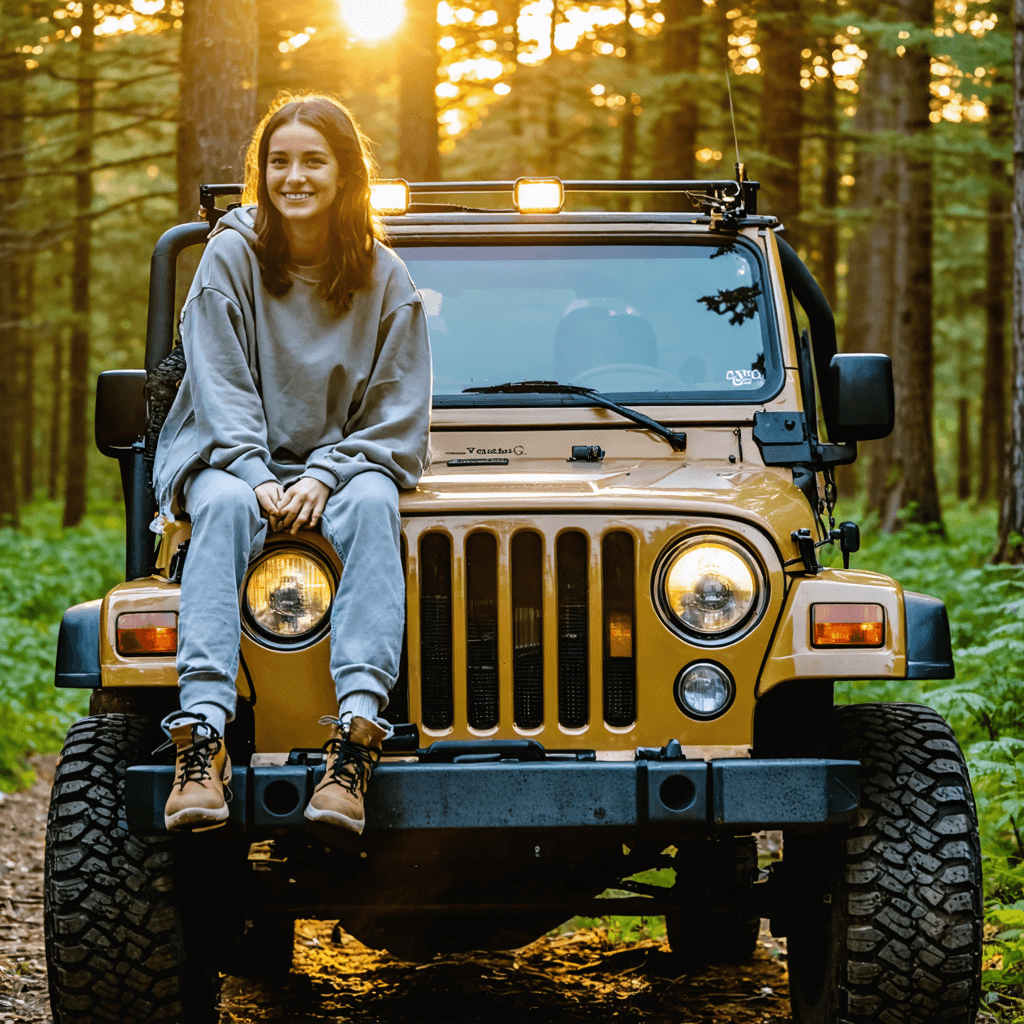 The scene is set outdoors during what appears to be the morning or early afternoon, with soft natural lighting filtering through lush, green trees, casting gentle shadows on the ground.