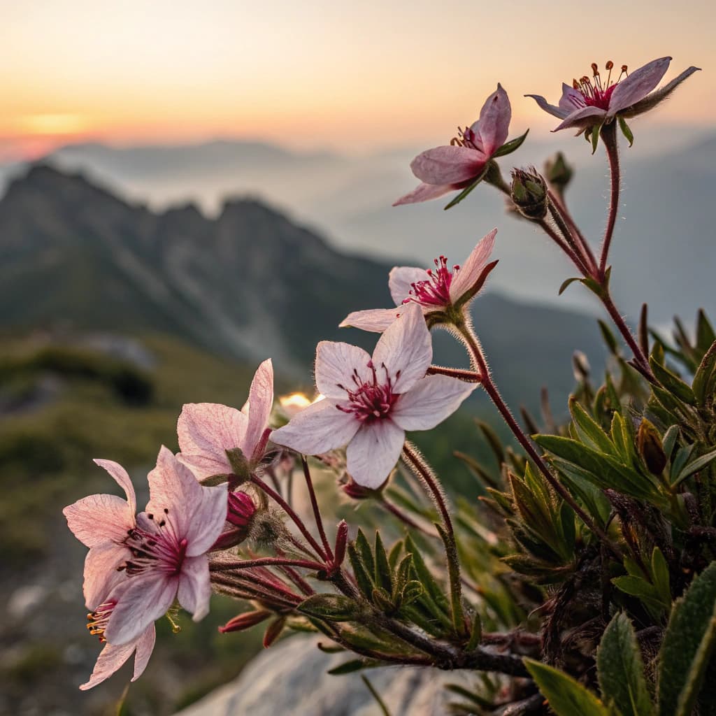 The scene is a close-up, detailed view of delicate pink blossoms against a blurred background.
