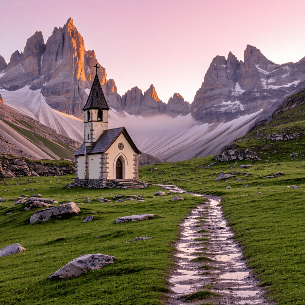 The scene is set in a breathtaking mountainous landscape, suggesting an outdoor environment.