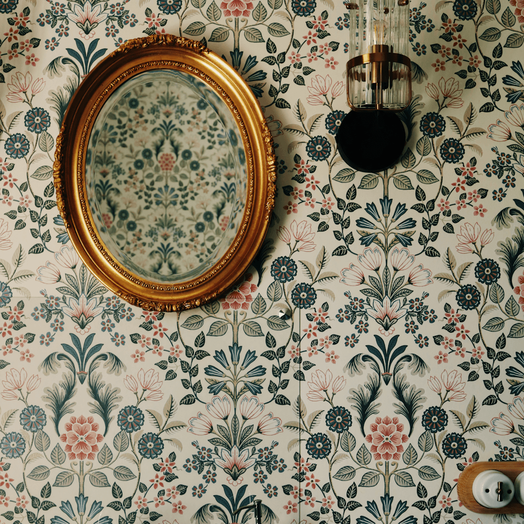 The scene is set indoors in a room with a vintage, cozy aesthetic.