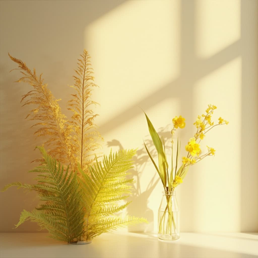 The scene is set indoors, focusing on a minimalistic and artistic presentation.