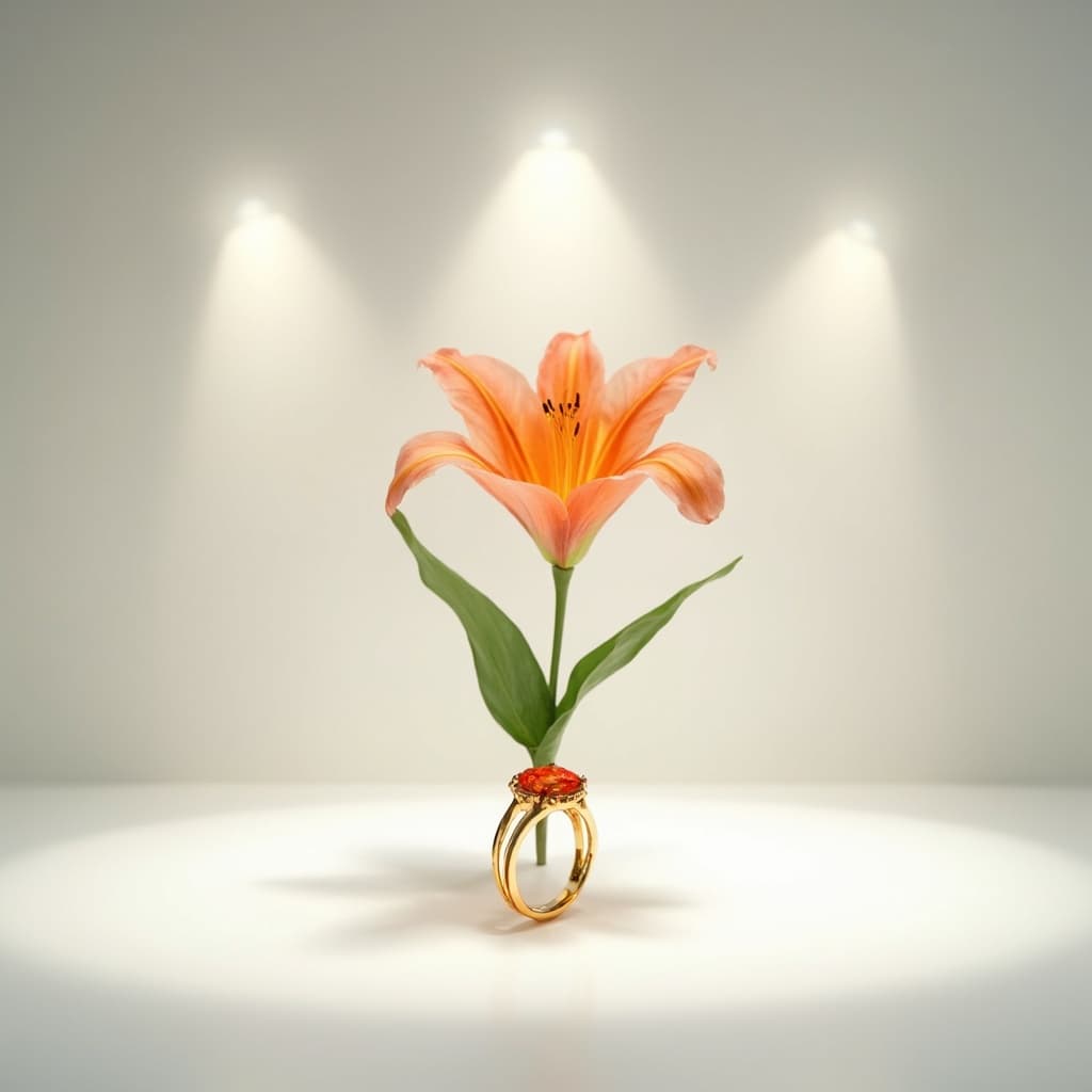 The scene is set indoors, against a dark, smooth background that contrasts sharply with the central objects.