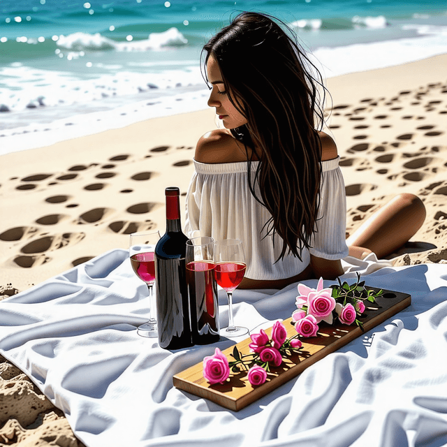 The scene takes place outdoors on a sandy beach.