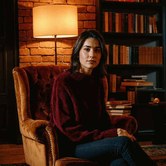 The scene is set indoors, possibly in a warmly lit, cozy room.