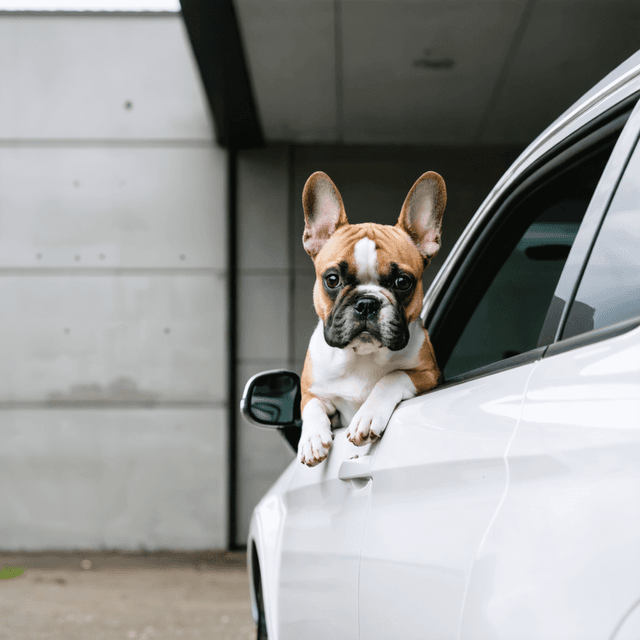 The scene takes place outdoors, likely beside a concrete building with smooth-textured walls, indicated by the neutral, urban backdrop.