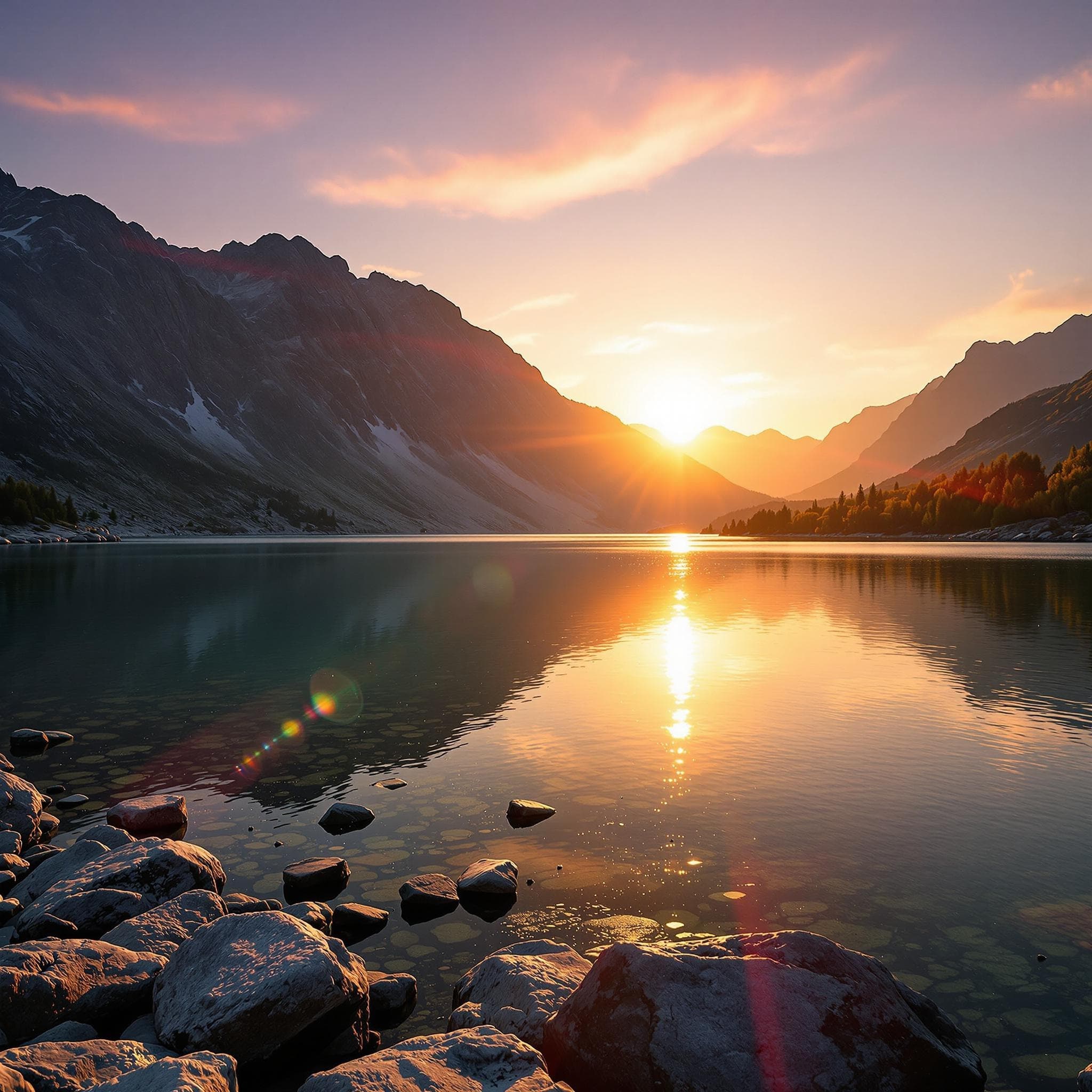 The scene is set outdoors at a tranquil beach during sunset.