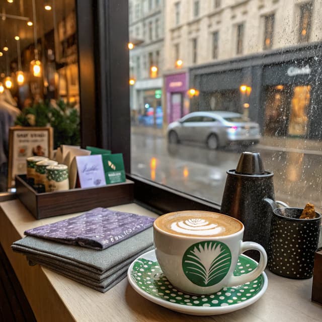 The scene is set indoors, likely in a cozy café or a coffee preparation area, with soft, ambient lighting that suggests it might be either morning or early afternoon.