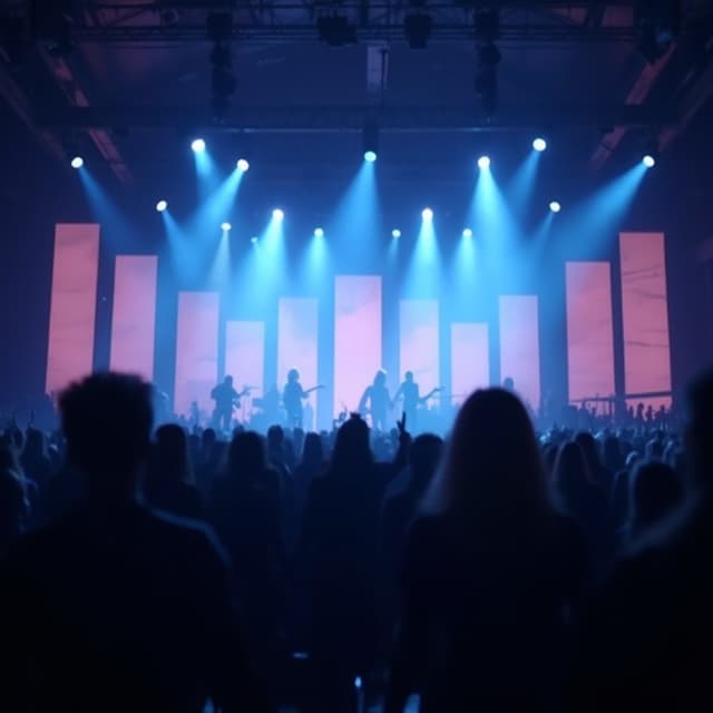 The scene is set indoors, within what appears to be a concert or performance venue.