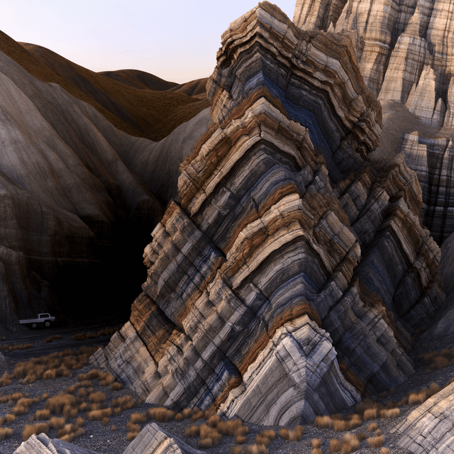The image depicts a striking landscape featuring a rugged, textured rock formation.
