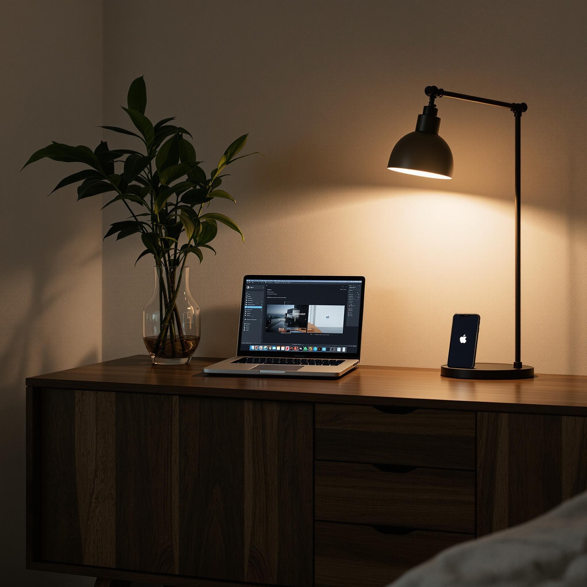 The scene takes place indoors, featuring a minimalist setting with a light and airy atmosphere.