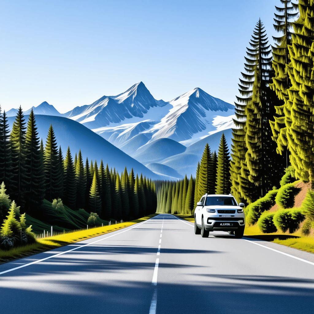 The scene is set outdoors in a mountainous landscape during daylight, likely midday due to the presence of evenly distributed light.