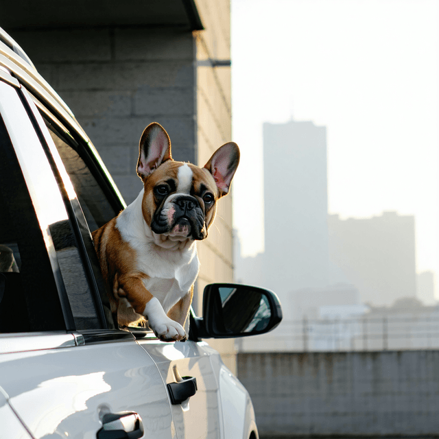 The scene takes place outdoors, likely beside a concrete building with smooth-textured walls, indicated by the neutral, urban backdrop.