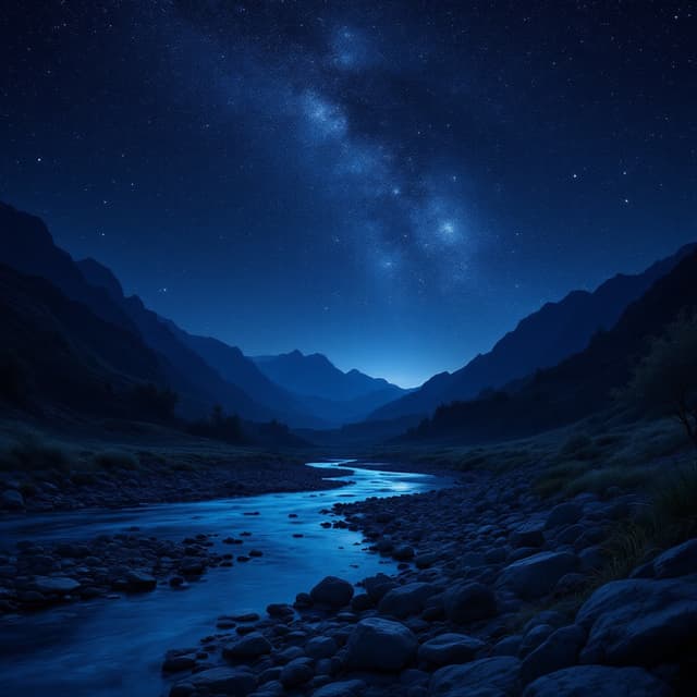 The scene unfolds outdoors under a vast night sky filled with countless stars, shimmering like scattered diamonds against a deep navy backdrop.