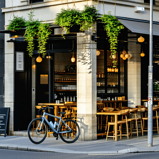 The scene is set on a quiet street corner during the gentle fade of dusk, transitioning into night.