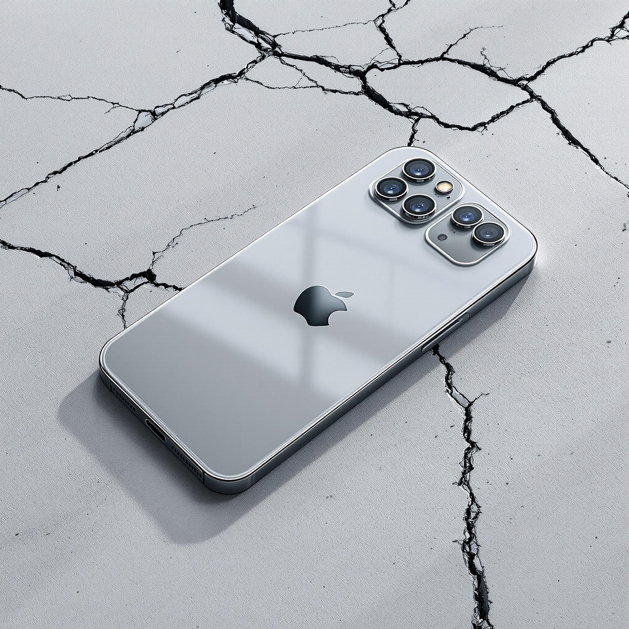 The scene is set indoors with a cracked concrete surface forming the backdrop.