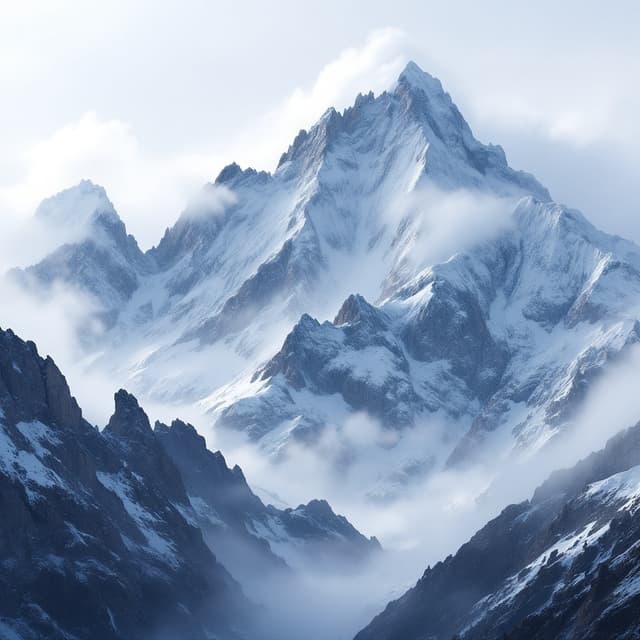 The scene is set outdoors amid a dramatic mountain landscape.