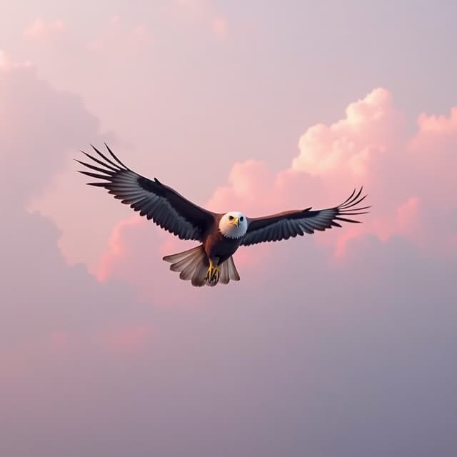 The scene is set outdoors in a vast open sky, depicted at an indeterminate time of day due to the bright and even lighting that gives the sky a stark, featureless white.