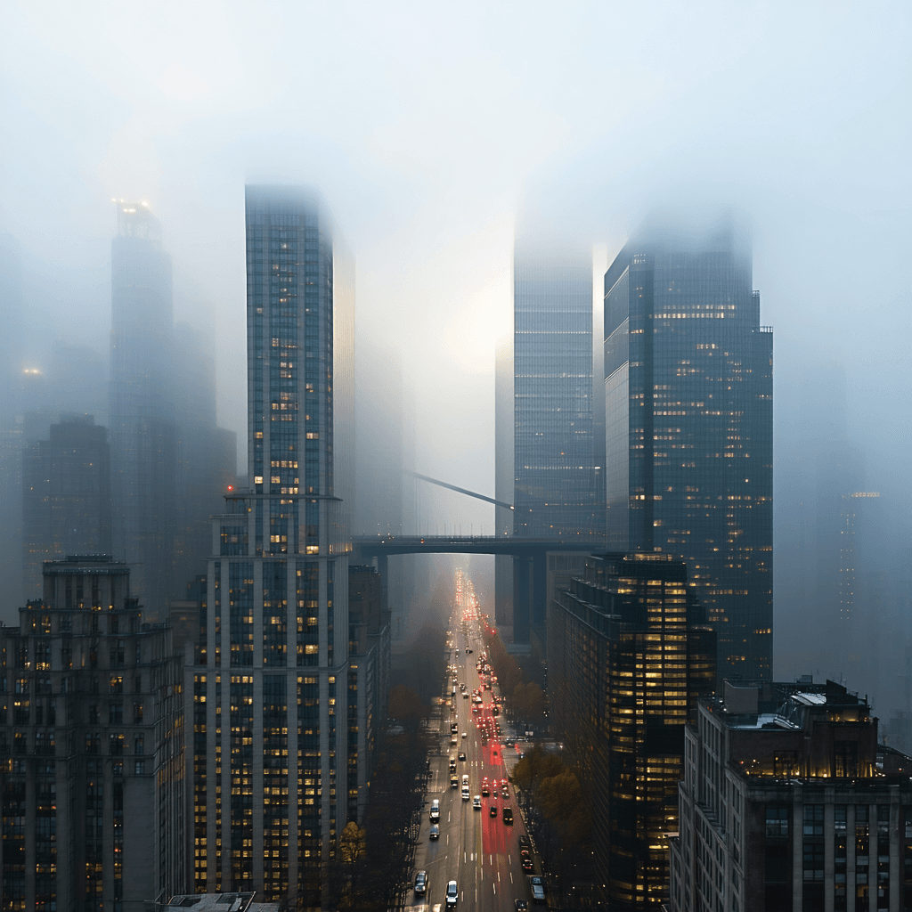 The scene is set outdoors in a bustling urban environment.
