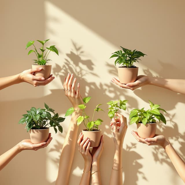 The scene is set indoors against a smooth, neutral beige background.