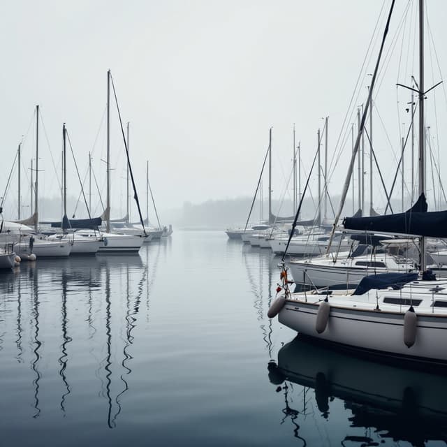 The scene is set in a tranquil marina, bathed in the soft, warm light of early morning.
