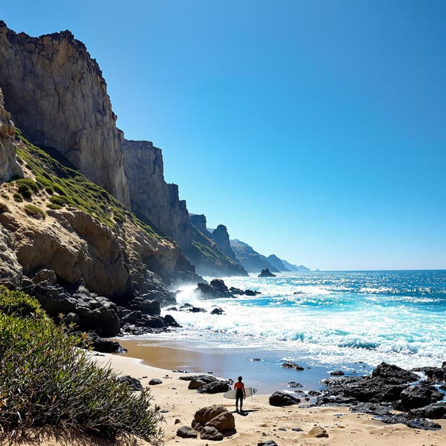 The scene is set outdoors on a sandy beach, captured under what appears to be a soft, overcast sky.