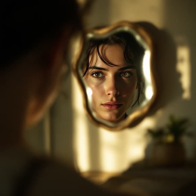 The scene is set indoors, with a close-up focus creating an intimate yet mysterious atmosphere.