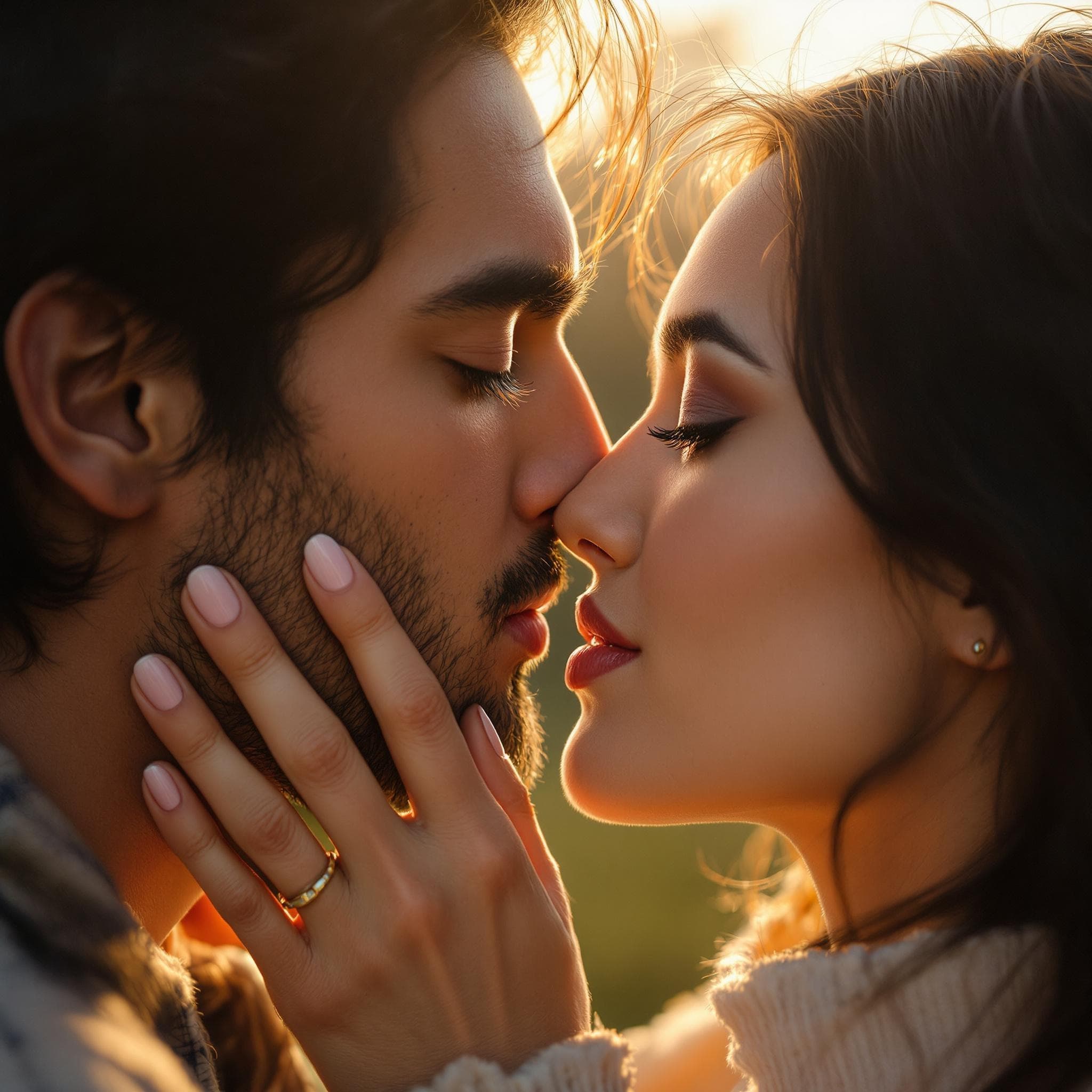 The scene unfolds outdoors under the gentle light of either early morning or late afternoon, creating a soft, warm glow.