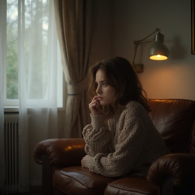 The scene is set indoors, characterized by the warm and cozy ambiance created by the soft, ambient glow of a stylish floor lamp with a decorative shade.