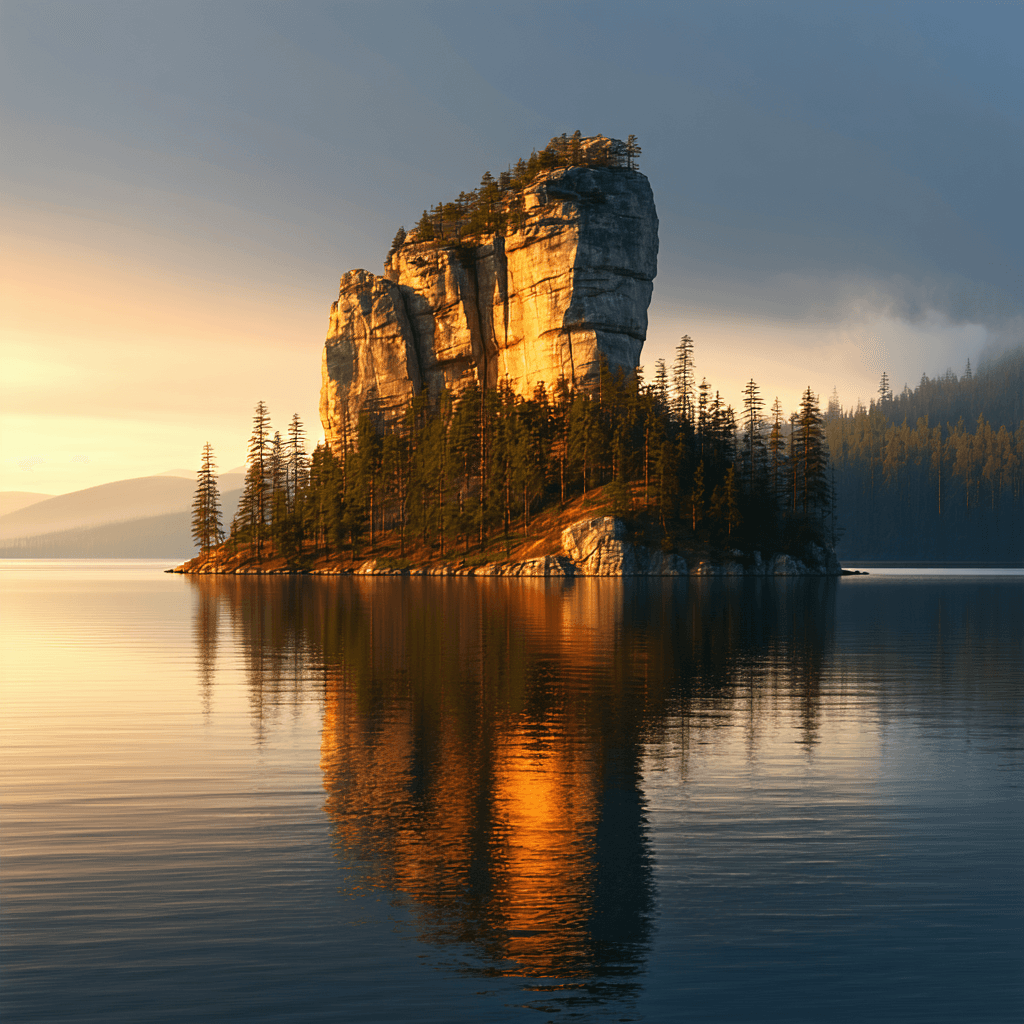 The scene is set outdoors in what appears to be a serene, natural landscape.