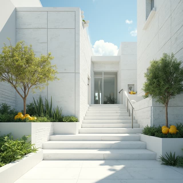 The scene is set outdoors under the bright midday sun, casting a harsh, white glow over the landscape.